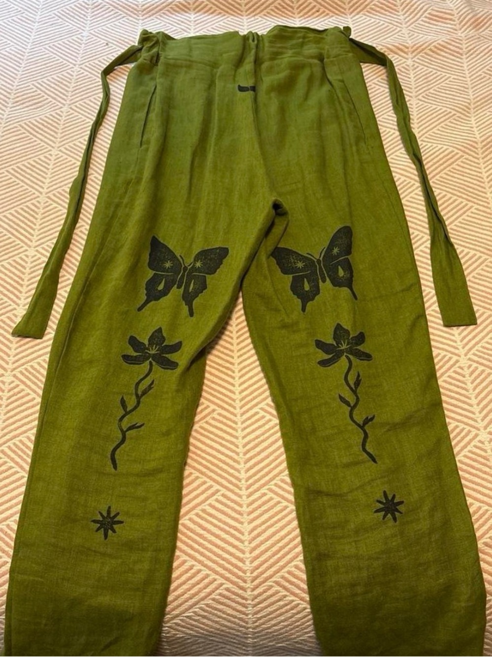 Sister Nettle butterfly flower moon star 100% linen pants